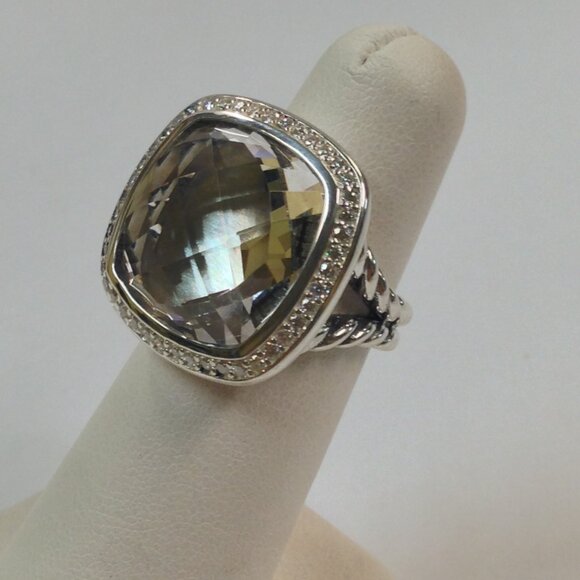 David Yurman Albion White Topaz 17 mm 925 Sterling Silver Ring Size6.5